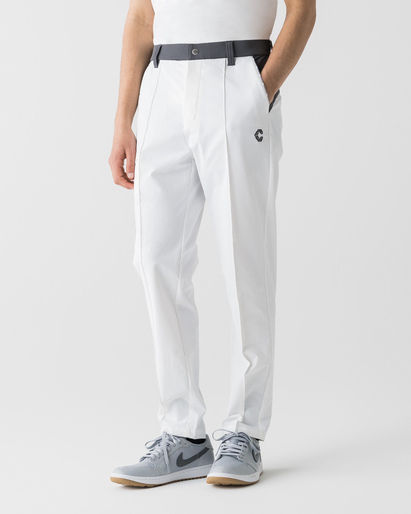 CRONOS BLACK CLEAN PIPING PANTS【WHITE】