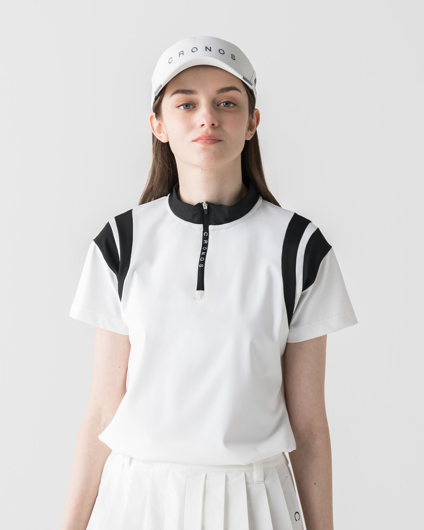 CRONOS ハイネックポロシャツ ホワイト&ブラック CRONOS COOL DOTS SKIPPER V-NECK POLO【WHITE】