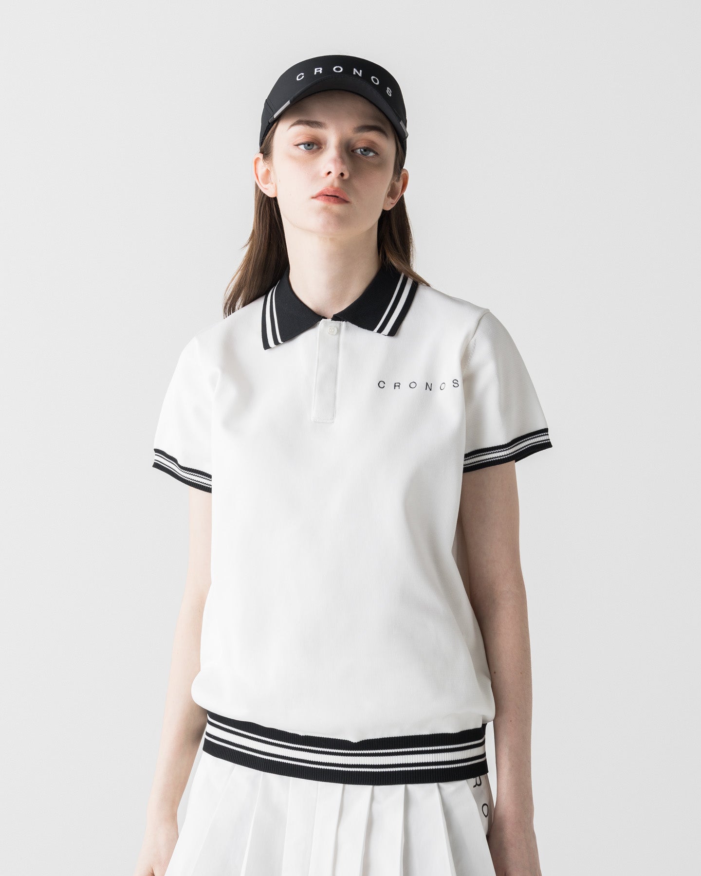 CRONOS ハイネックポロシャツ ホワイト&ブラック CRONOS BLACK STRIPED POLO SHIRT【WHITE】