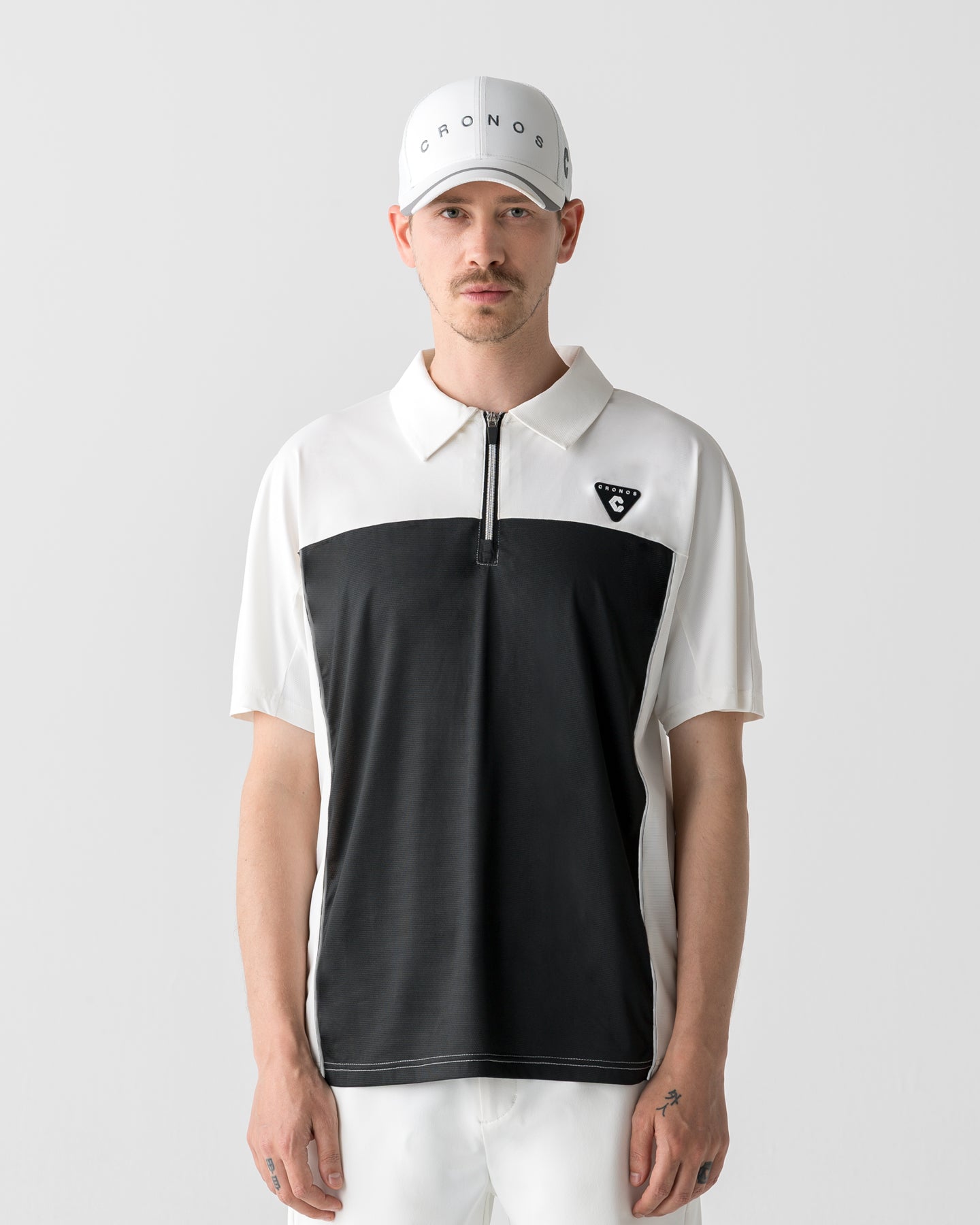 ポロシャツ CRONOS BLACK DUAL TONE HALF ZIP POLO【WHITE×GRAY】