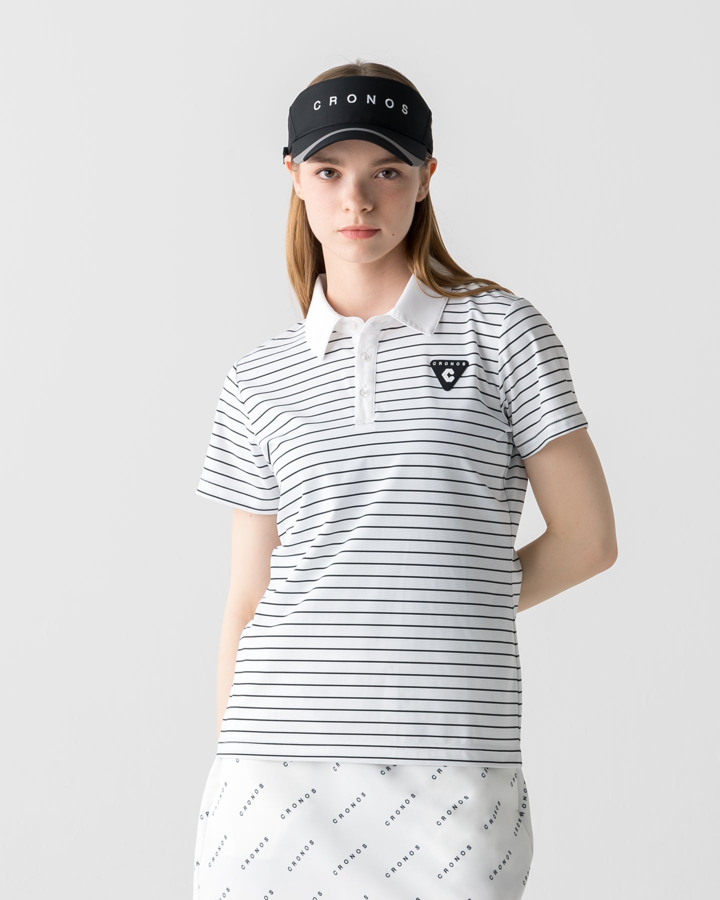 CRONOS BLACK WOMEN SHARP BORDER POLO【WHITE×BLACK】