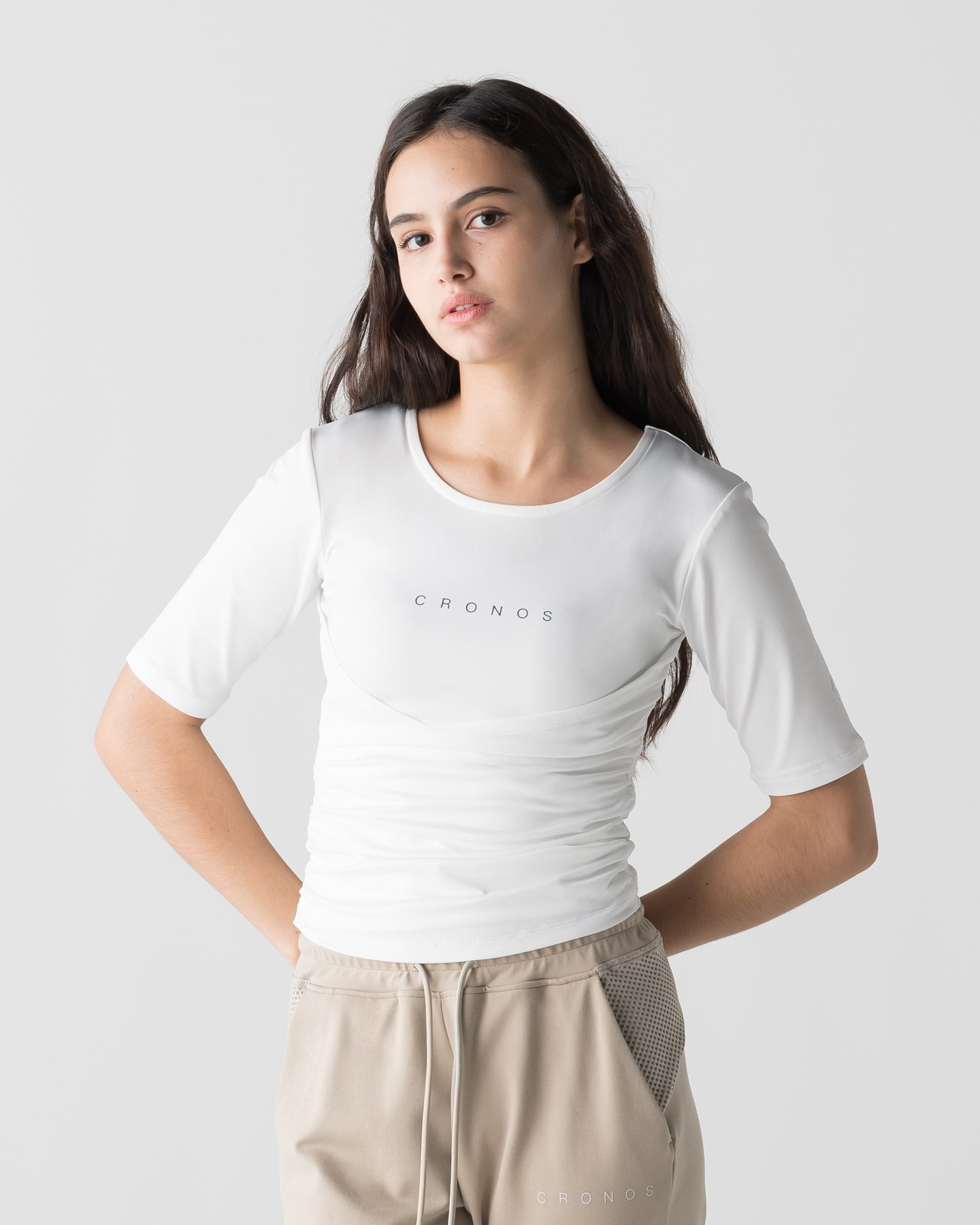 CRONOS WOMEN ACTIVE CROSS T-SHIRTS【WHITE】