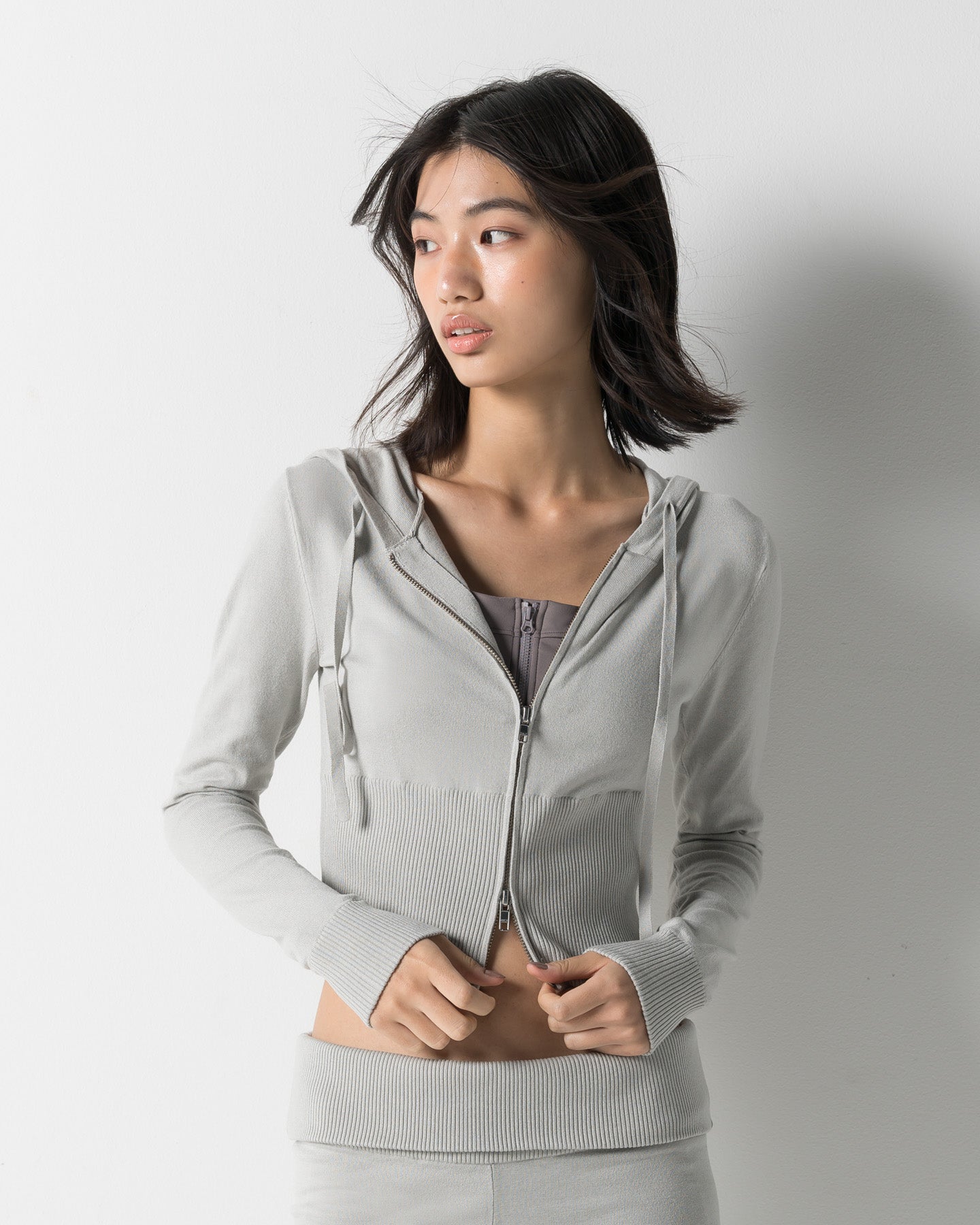 CRONOS WOMEN KNIT ZIP HOODIE【GREIGE】