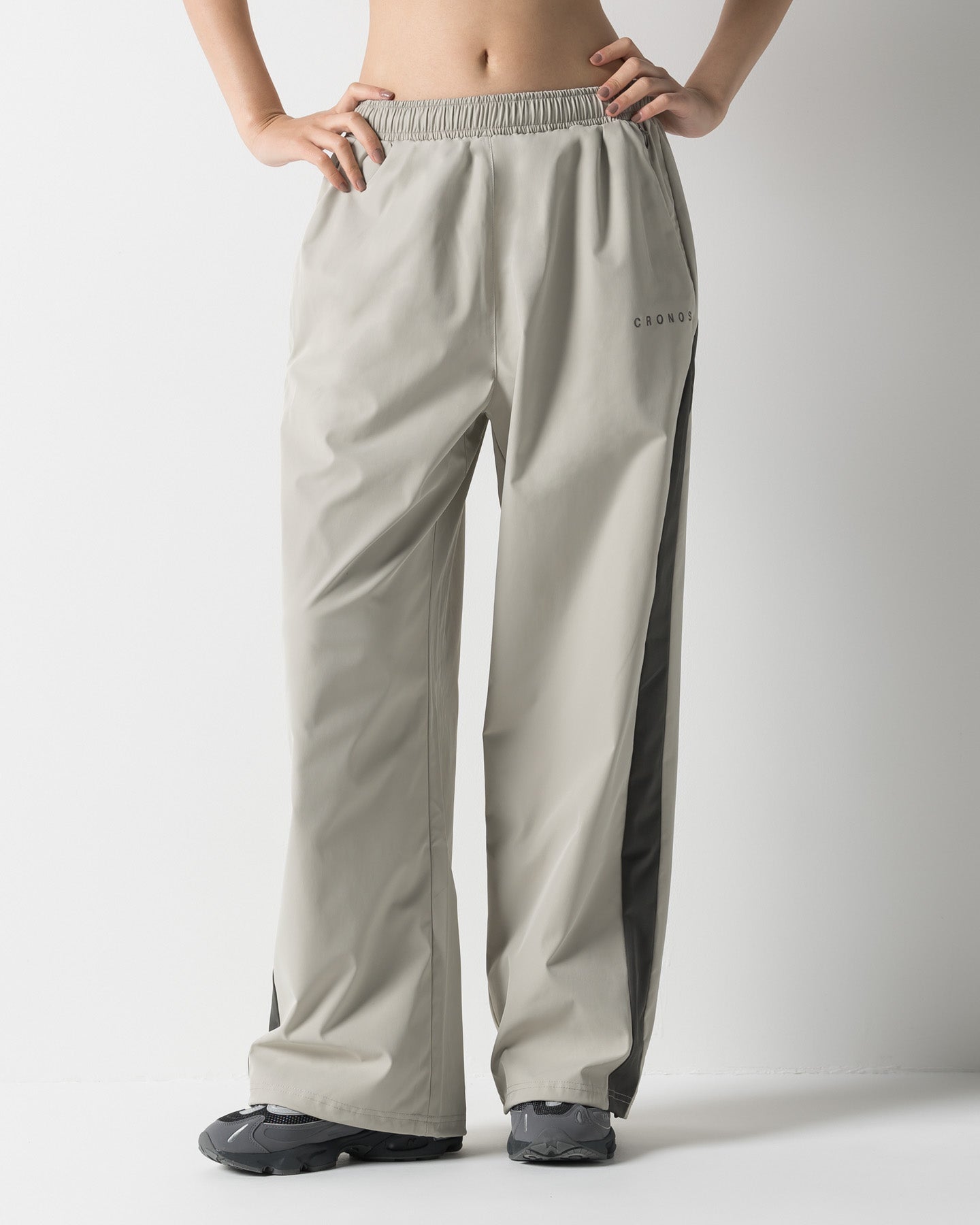CRONOS WOMEN SIDE LINE DRAWSTRING PANTS【BEIGE】