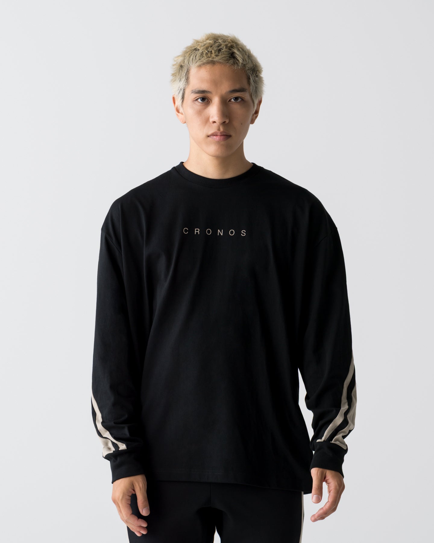 CRONOS AXIS L/S TEE【BLACK×GREIGE】