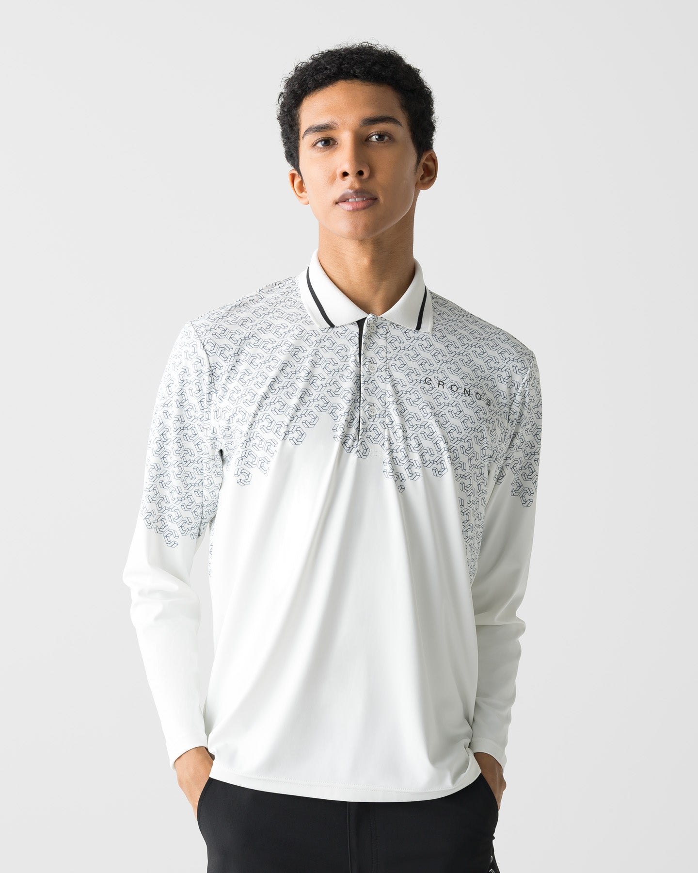CRONOS BLACK C REPEAT L/S POLO【WHITE】