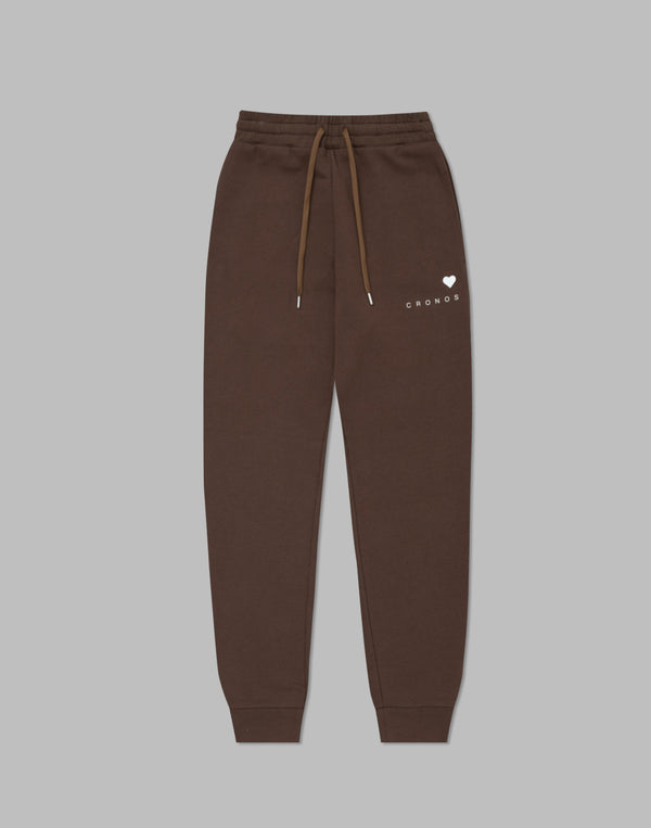 CRONOS WOMEN HEART LOGO SWEAT PANTS【BROWN】
