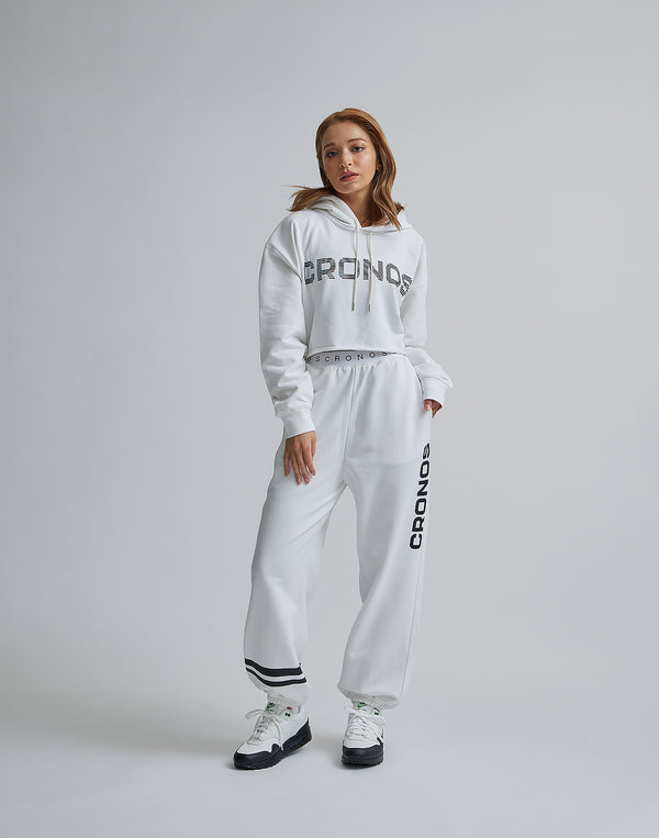 CRONOS WOMEN LOGO SHORT HOODIE【WHITE】