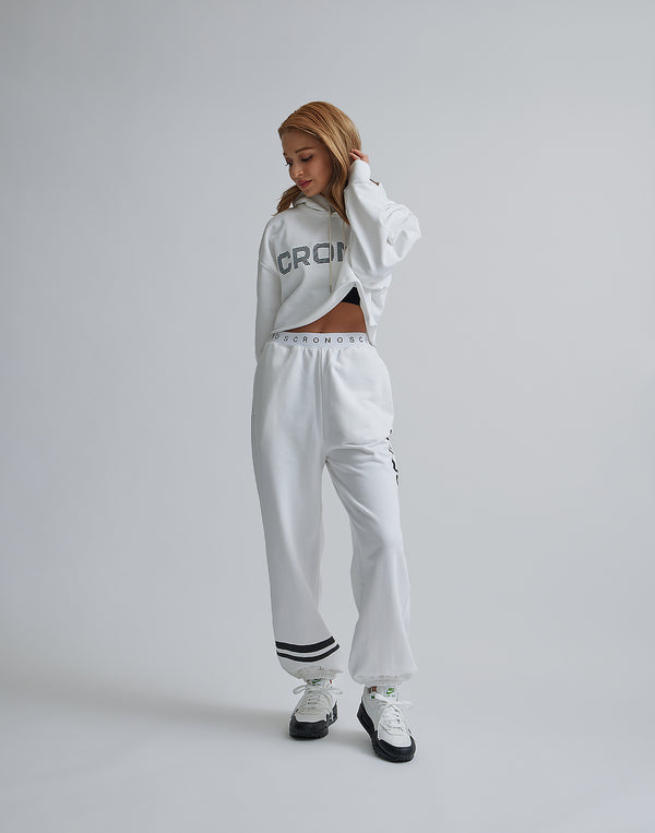 CRONOS WOMEN LOGO SHORT HOODIE【WHITE】