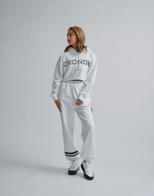 CRONOS WOMEN LOGO SHORT HOODIE【WHITE】