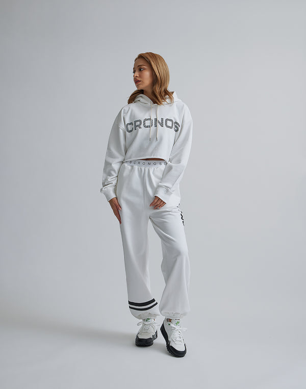 CRONOS WOMEN LOGO SHORT HOODIE【WHITE】
