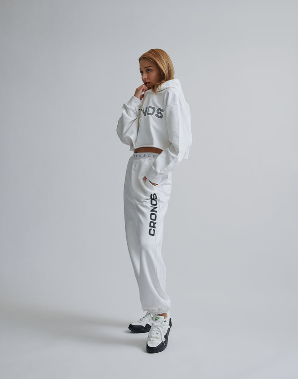 CRONOS WOMEN LOGO SHORT HOODIE【WHITE】