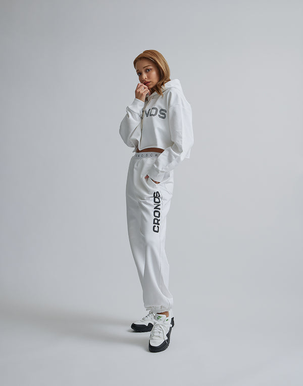CRONOS WOMEN LOGO SHORT HOODIE【WHITE】
