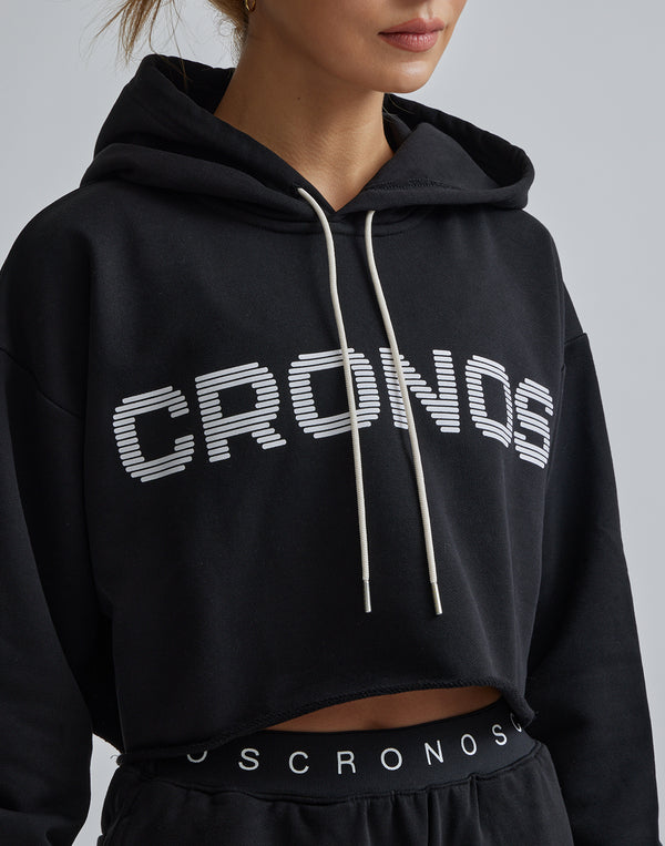 CRONOS WOMEN LOGO SHORT HOODIE【WHITE】