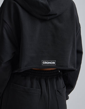 CRONOS WOMEN LOGO SHORT HOODIE【WHITE】