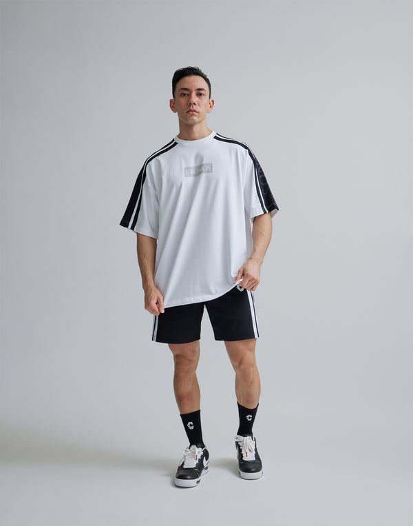 CRONOS W-FACE 2LINE OVERSAIZE T-SHIRTS【WHITE×BLACK】