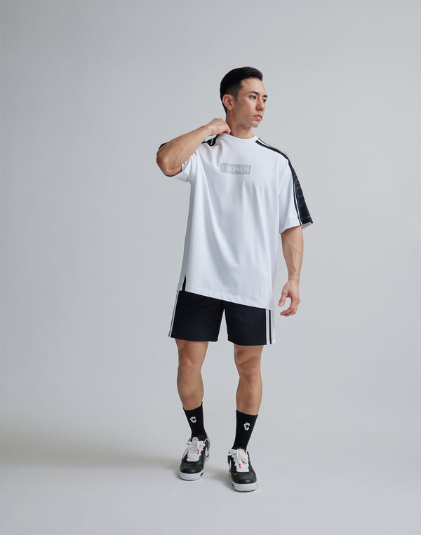 CRONOS W-FACE 2LINE OVERSAIZE T-SHIRTS【WHITE×BLACK】