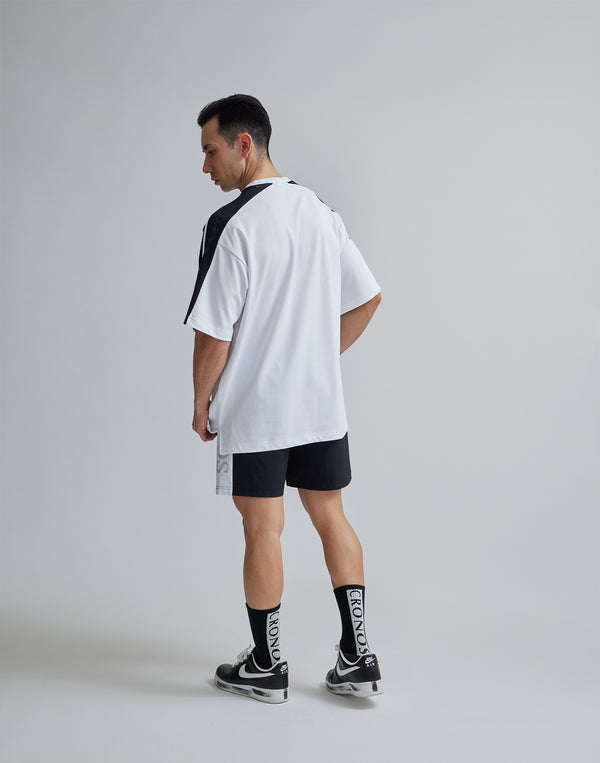 CRONOS W-FACE 2LINE OVERSAIZE T-SHIRTS【WHITE×BLACK】