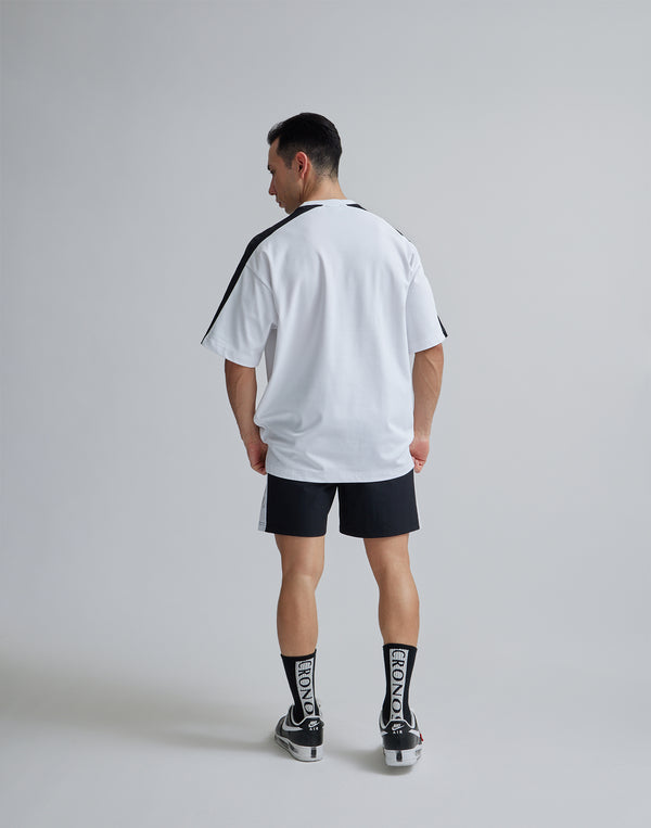 CRONOS W-FACE 2LINE OVERSAIZE T-SHIRTS【WHITE×BLACK】