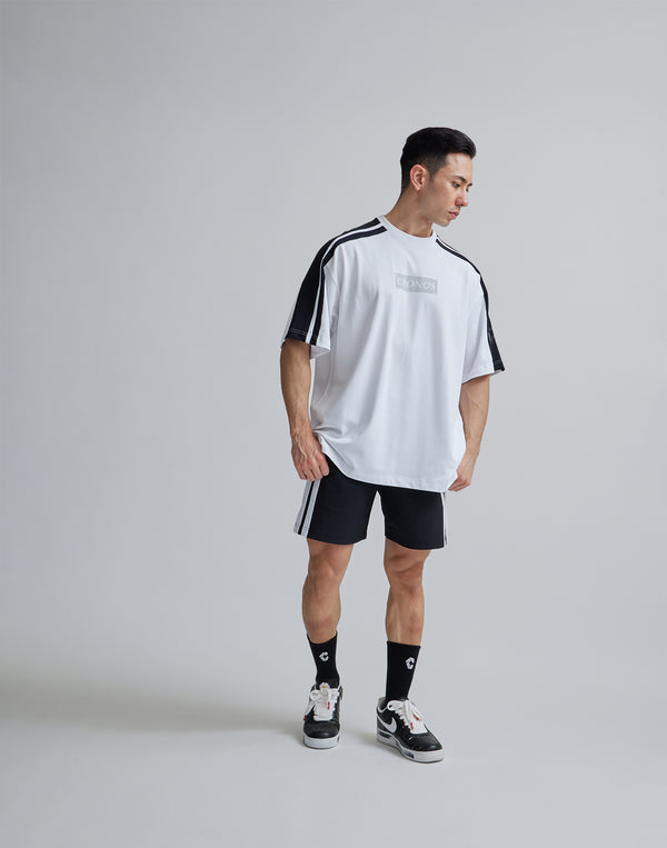 CRONOS W-FACE 2LINE OVERSAIZE T-SHIRTS【WHITE×BLACK】