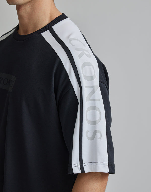 CRONOS W-FACE 2LINE OVERSAIZE T-SHIRTS【WHITE×BLACK】