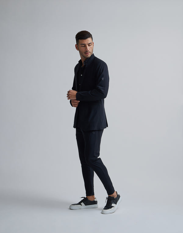 CRONOS BLACK PIN TUCK STRETCH PANTS