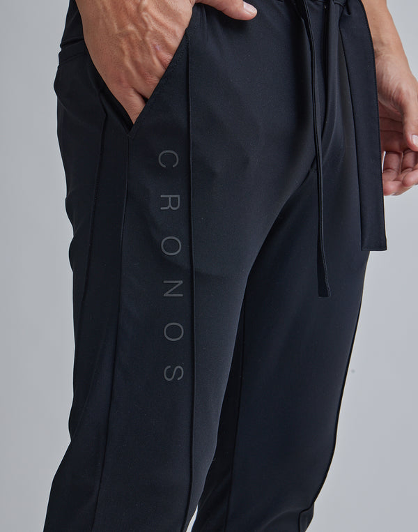 CRONOS BLACK PIN TUCK STRETCH PANTS