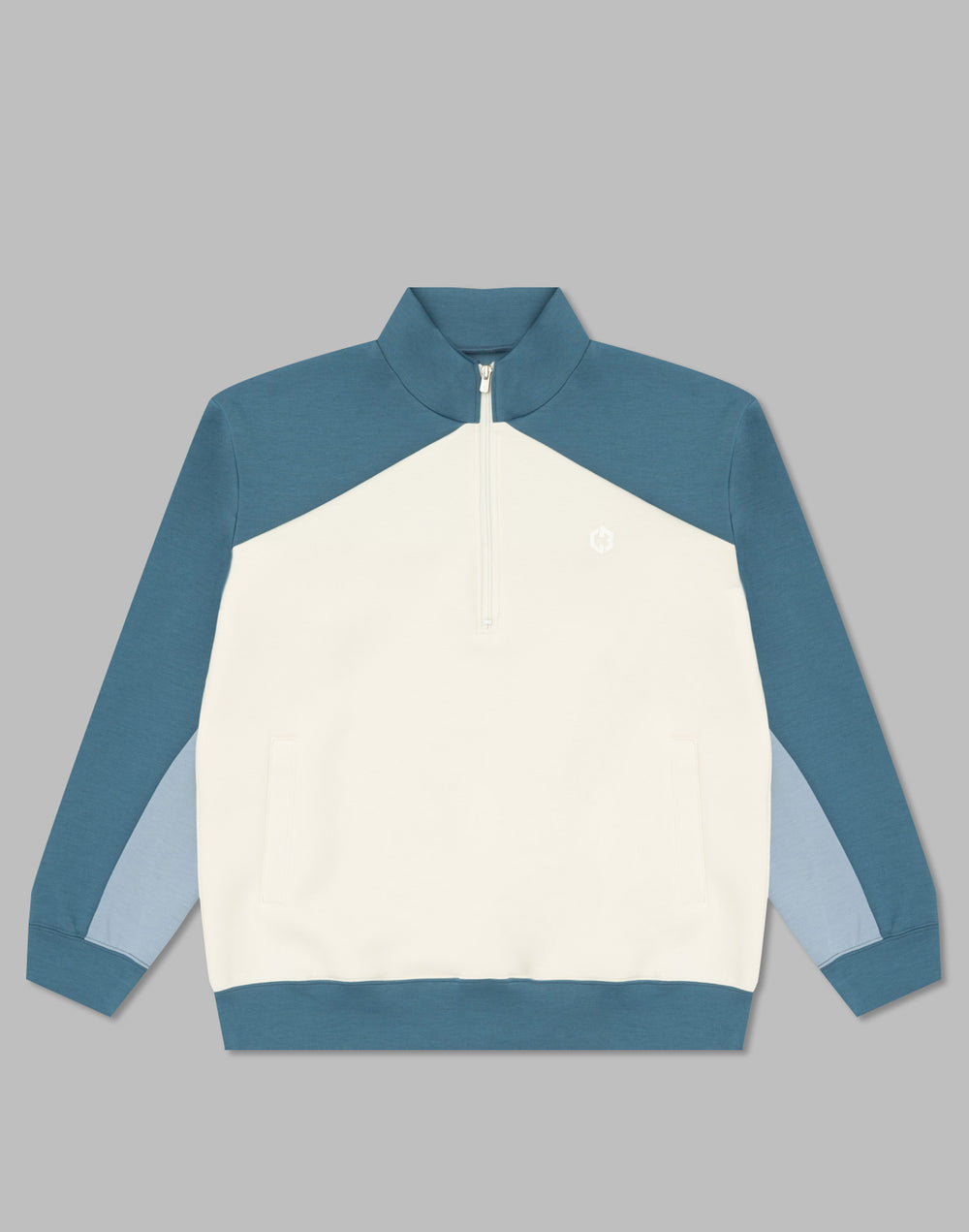 CRONOS BLACK COLOR-BLOCK DESIGN HALF-ZIP【WHITE】