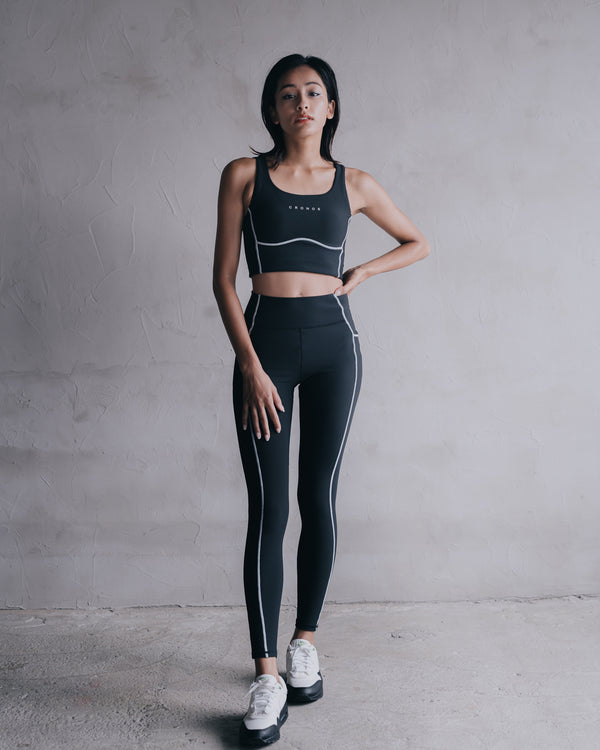 CRONOS WOMEN Cool Touch Rib Leggings【BLACK】