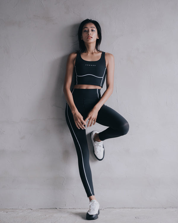 CRONOS WOMEN Cool Touch Rib Leggings【BLACK】