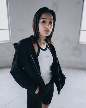 CRONOS WOMEN Summer Mesh Knit Zip Hoodie【BLACK】