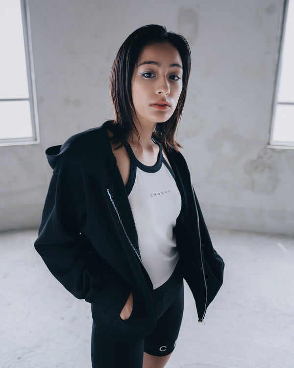 CRONOS WOMEN Summer Mesh Knit Zip Hoodie【BLACK】