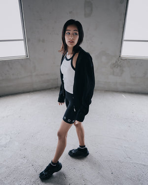 CRONOS WOMEN Summer Mesh Knit Zip Hoodie【BLACK】