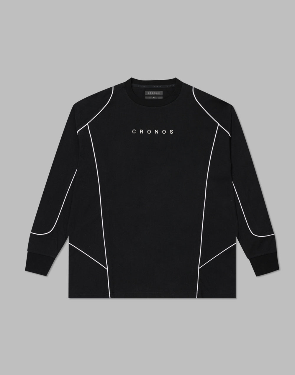 CRONOS Piping design long sleeveT	【BLACK】