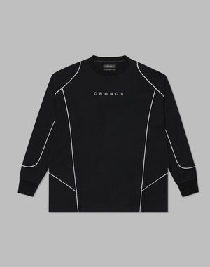 CRONOS Piping design long sleeveT	【BLACK】