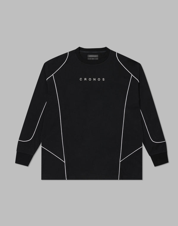 CRONOS Piping design long sleeveT	【BLACK】
