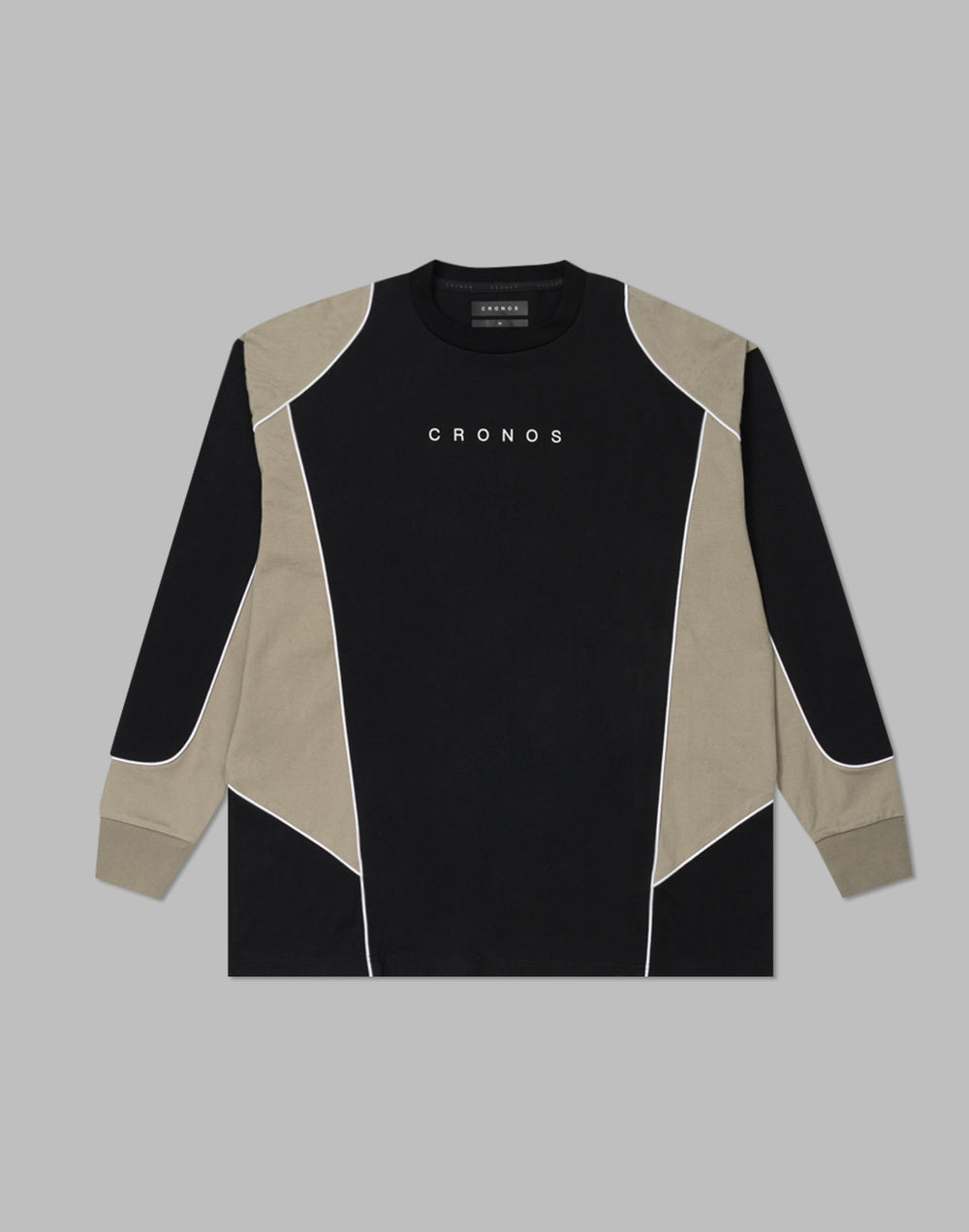 CRONOS Piping design long sleeveT	【BLACK×GREIGE】