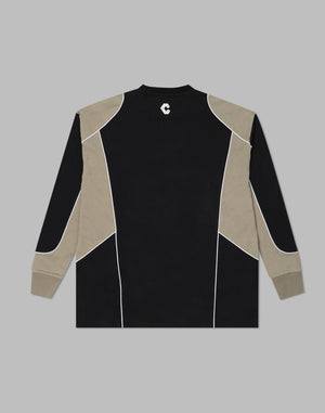 CRONOS Piping design long sleeveT	【BLACK×GREIGE】