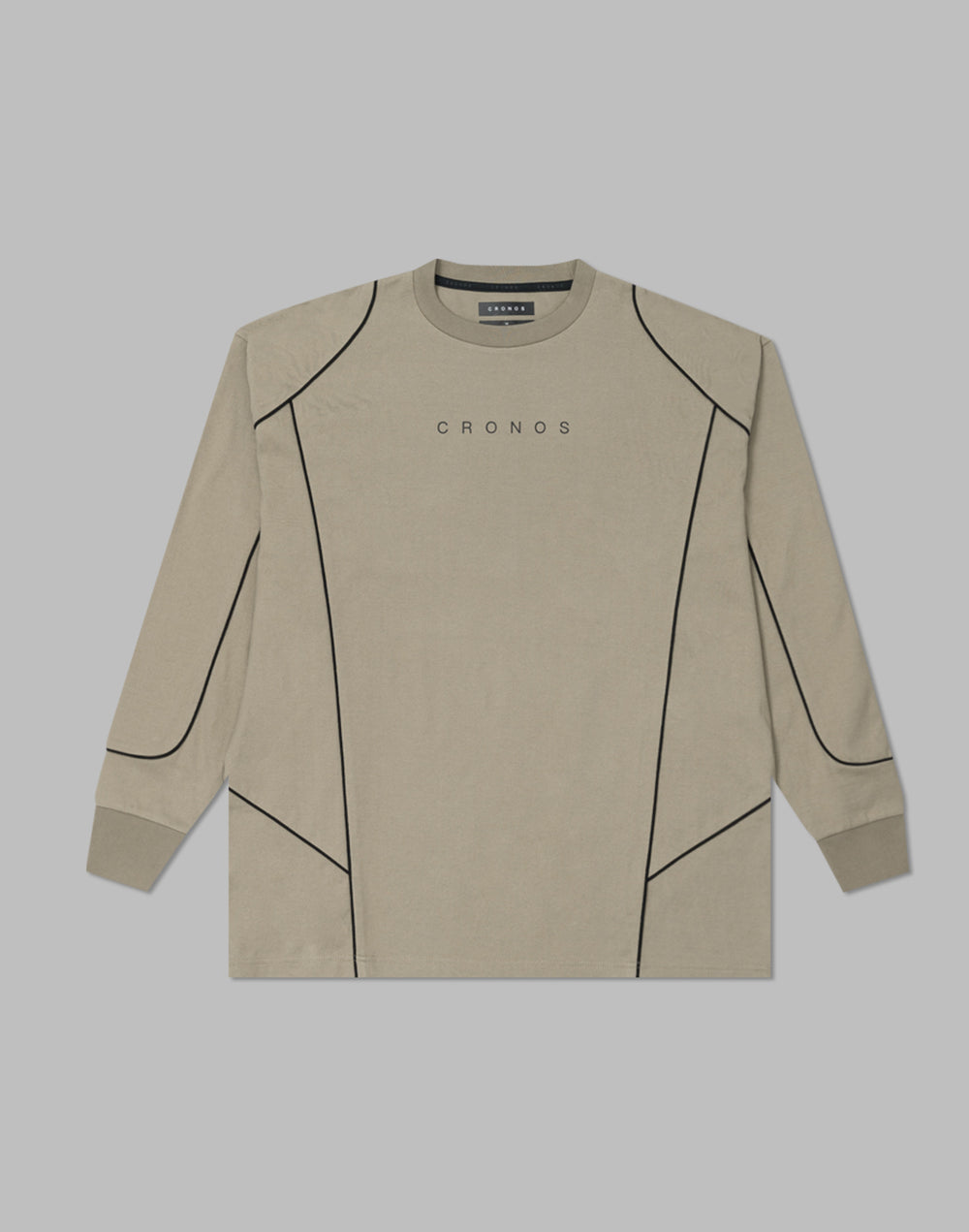 CRONOS パイピングデザインロングスリーブTシャツ【グレージュ】
