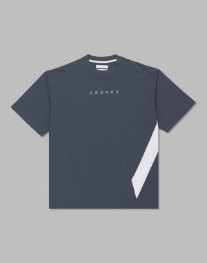 CRONOS Diagonal Panel OverSize T-SHIRT【G.BLUE】
