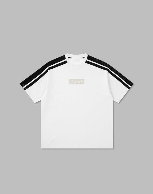 CRONOS W-FACE 2LINE OVERSAIZE T-SHIRTS【WHITE×BLACK】