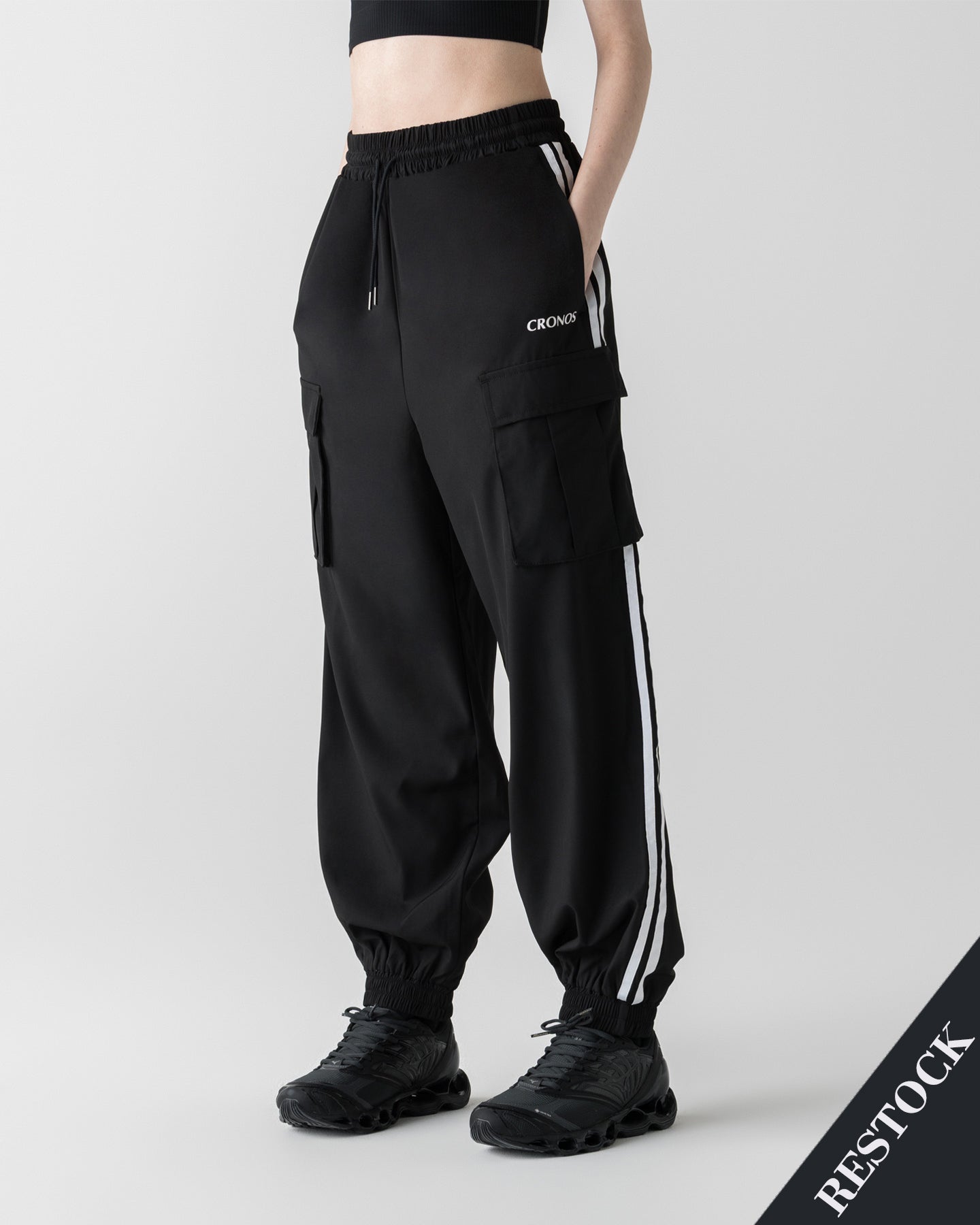 CRONOS WOMEN STRETCH CARGO PANTS【BLACK】