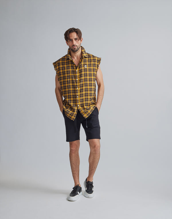 CRONOS BLACK CHECKED SLEEVELESS【YELLOW】