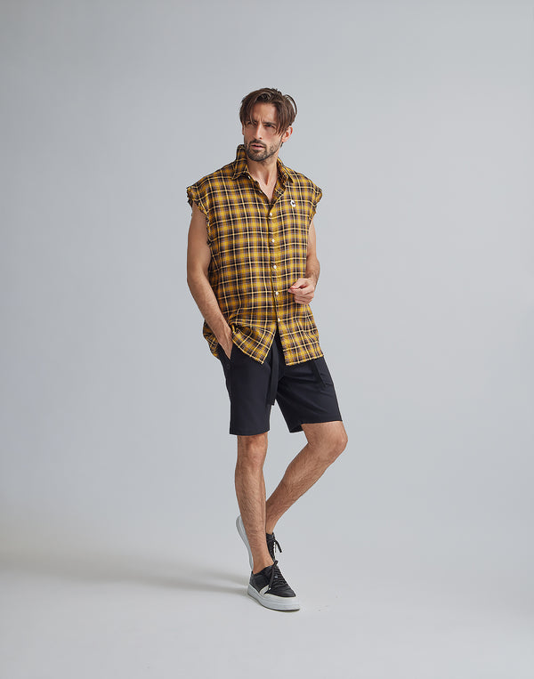 CRONOS BLACK CHECKED SLEEVELESS【YELLOW】