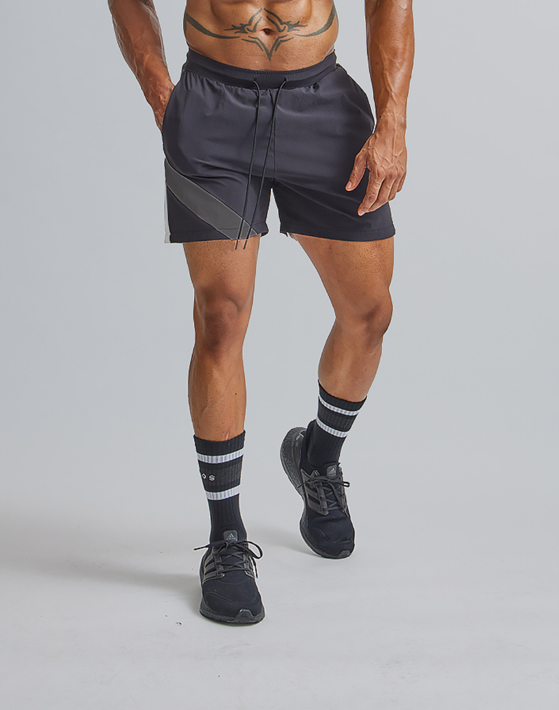 CRONOS DIAGONAL LINE SHORTS【BLACK×WHITE】