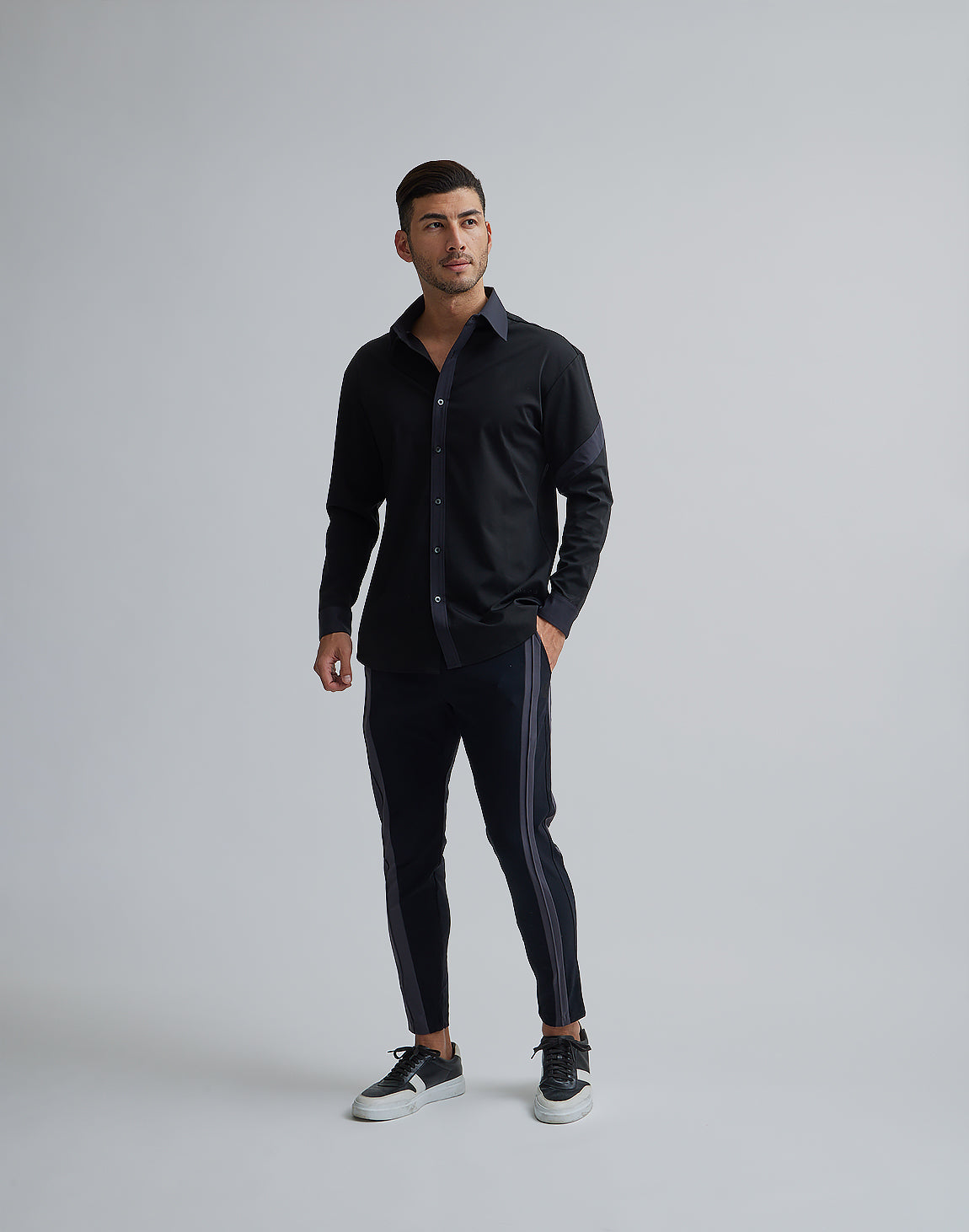 CRONOS ブラック 長袖シャツ Sサイズ CRONOS BLACK STRETCH SHIRT【WHITE/BLACK】
