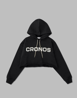 CRONOS WOMEN LOGO SHORT HOODIE【BLACK】