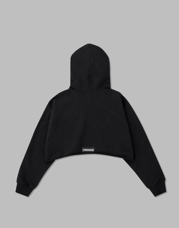CRONOS WOMEN LOGO SHORT HOODIE【BLACK】