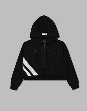 CRONOS WOMEN EMBROIDERY ZIP HOODY [BLACK]