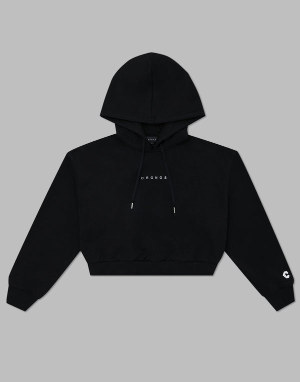CRONOS WOMEN HEART LOGO SHORT HOODIE [BLACK]